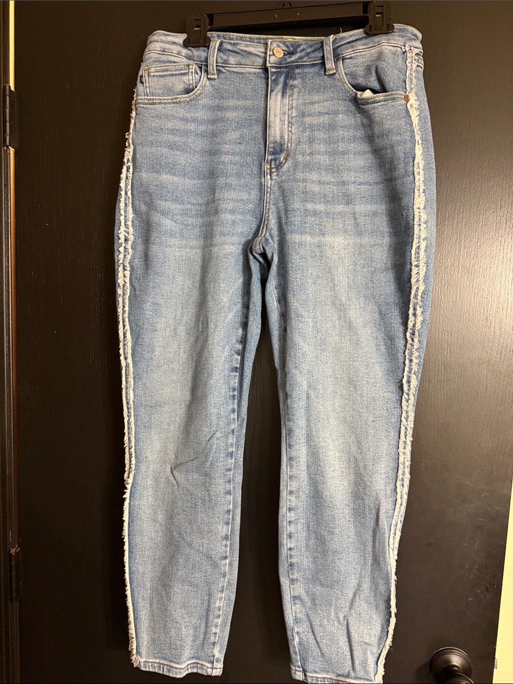 Judy Blue Light Blue Boyfriend Jeans with Frayed Side Trim